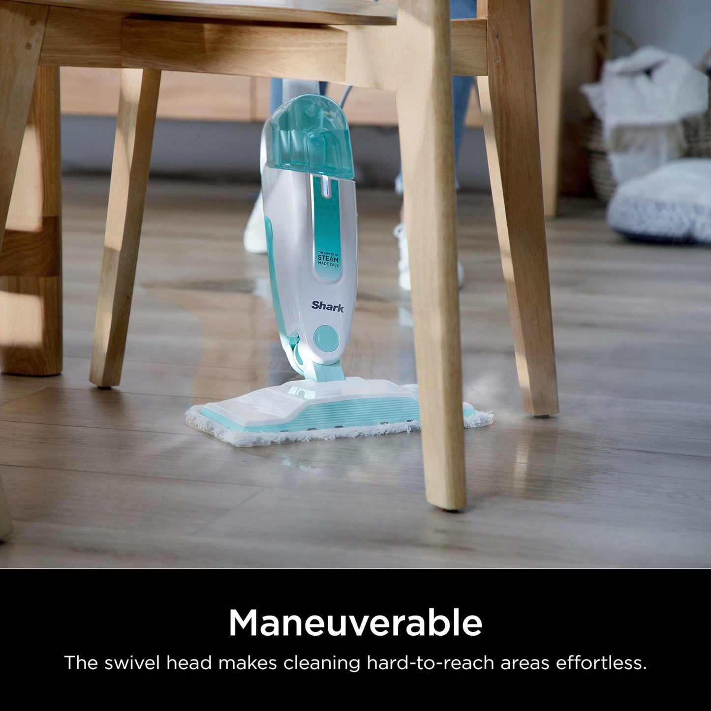 Shark Steam Mop with 2 Machine Washable Dirt Grip Pads, Removable Water Tank, Lightweight, Steam Cleaner for sealed Hard Floors, Marble, Stone, Hardwood, Tile, Laminate, White/Seafoam, S1000