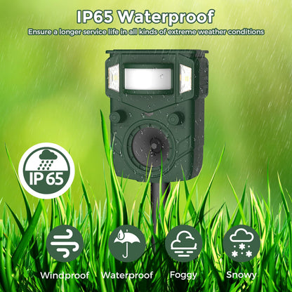 2025 Upgraded Solar Ultrasonic Animal Repellent Outdoor – Motion Activated Deer, Squirrel, Cat, Raccoon, Dog & Bird Deterrent with Multi-Frequency LED Strobe & Ultrasonic Sweep for Yard, Garden, Farm