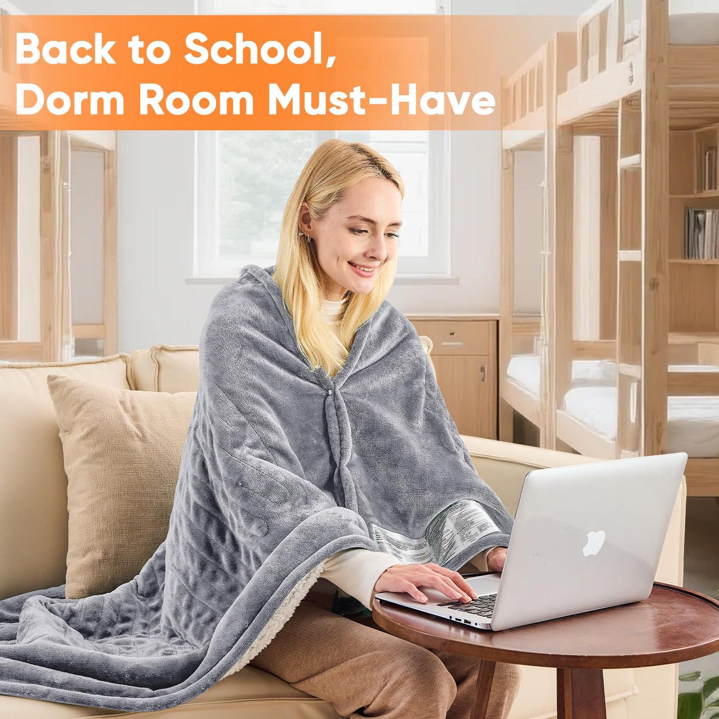 greenoak Heated Blanket Electric Throw 50"X60", Heating Blanket with 10 Heat Levels 8 Hours Auto-Off Overheat Protection, Fall & Winter Lap Office Chair Blanket Dorm Room, Grandma Gift,ETL Misty Grey