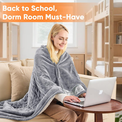 greenoak Heated Blanket Electric Throw 50"X60", Heating Blanket with 10 Heat Levels 8 Hours Auto-Off Overheat Protection, Fall & Winter Lap Office Chair Blanket Dorm Room, Grandma Gift,ETL Misty Grey