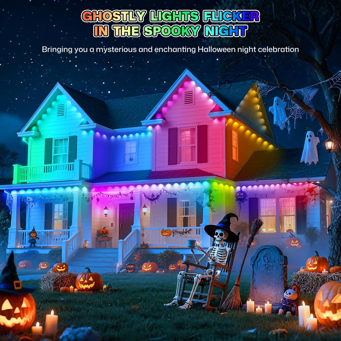 Permanent Outdoor Lights, 100ft Smart Eave Lights with 72 LED Lights, IP67 Waterproof, App Control, DIY RGBIC Light for House Halloween Decorations, Compatible with Alexa and Google Assistant, White