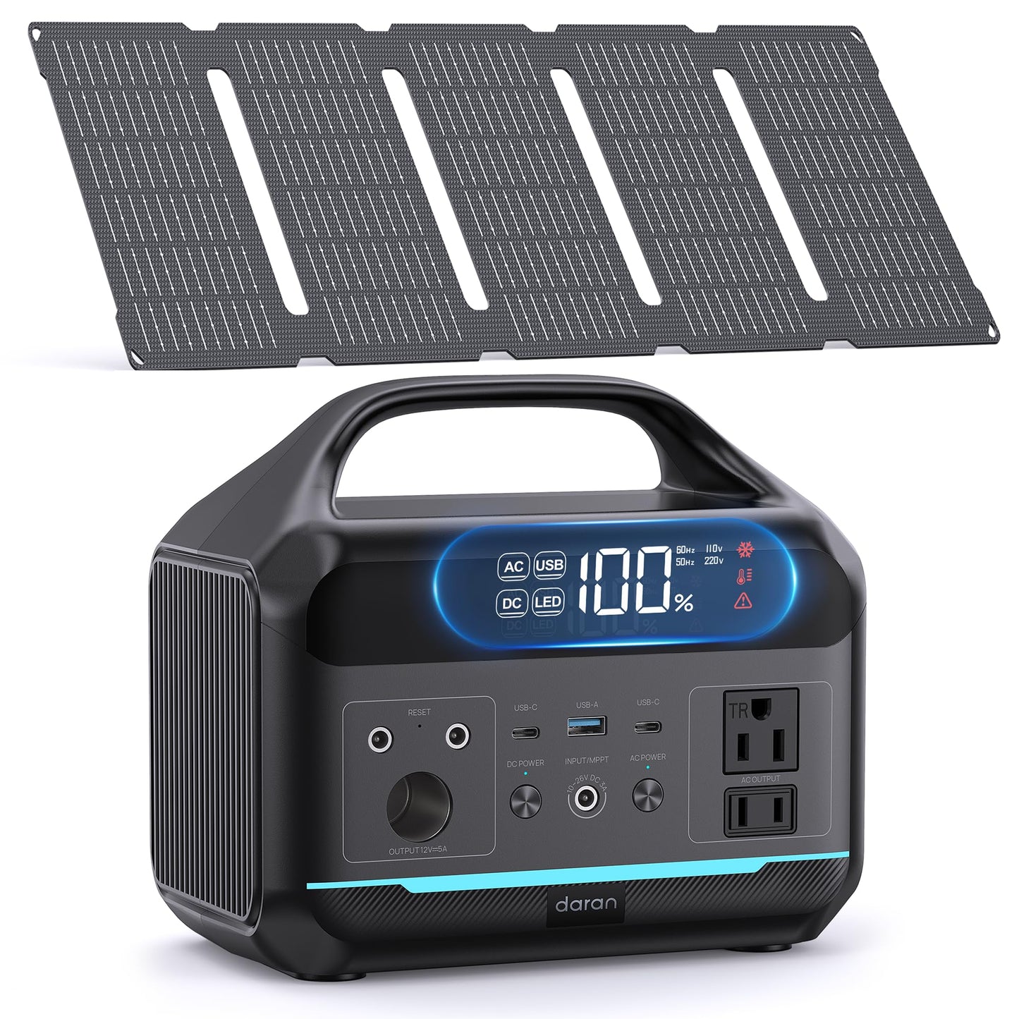 Solar Generator with Panels Included - Portable Power Station 300W with 30W Solar Panel, 192Wh(60000mAh) LiFePO4 Battery, Power Bank 8-Port Design w/2 AC Outlets for Home,Laptop, RV,Hurricane,Camping