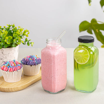 umud Juice Bottles with Lids, 16 Oz - Set of 8 - Clear Glass Jars with Caps - Reusable Empty Drink Containers for Juicing, Smoothies, Water, Milk, Kombucha Storage, Wellness Shots and More (8)
