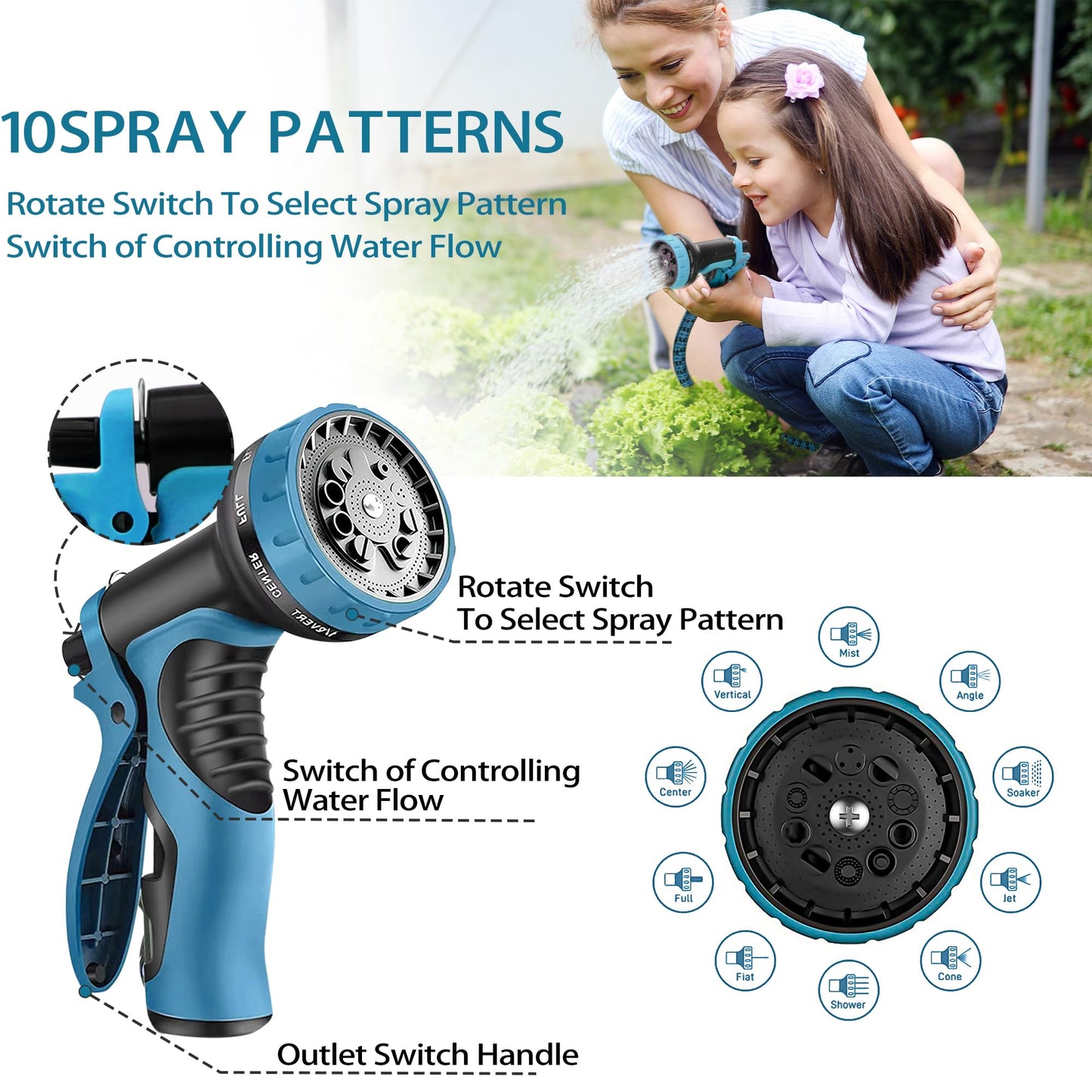 Expandable Garden Hose 25 ft - 2025 New Flexible Water Hose with 10 Pattern Spray Nozzle, 3/4 Solid Brass Connectors, Lightweight Expanding Hoses(Blue Black)
