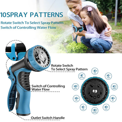 Expandable Garden Hose 25 ft - 2025 New Flexible Water Hose with 10 Pattern Spray Nozzle, 3/4 Solid Brass Connectors, Lightweight Expanding Hoses(Blue Black)