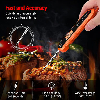 ThermoPro Digital Instant Read Meat Thermometer for Grilling Waterproof Kitchen Food Thermometer with Calibration & Backlight Smoker Oil Fry Candy Thermometer with Temperature Indicators