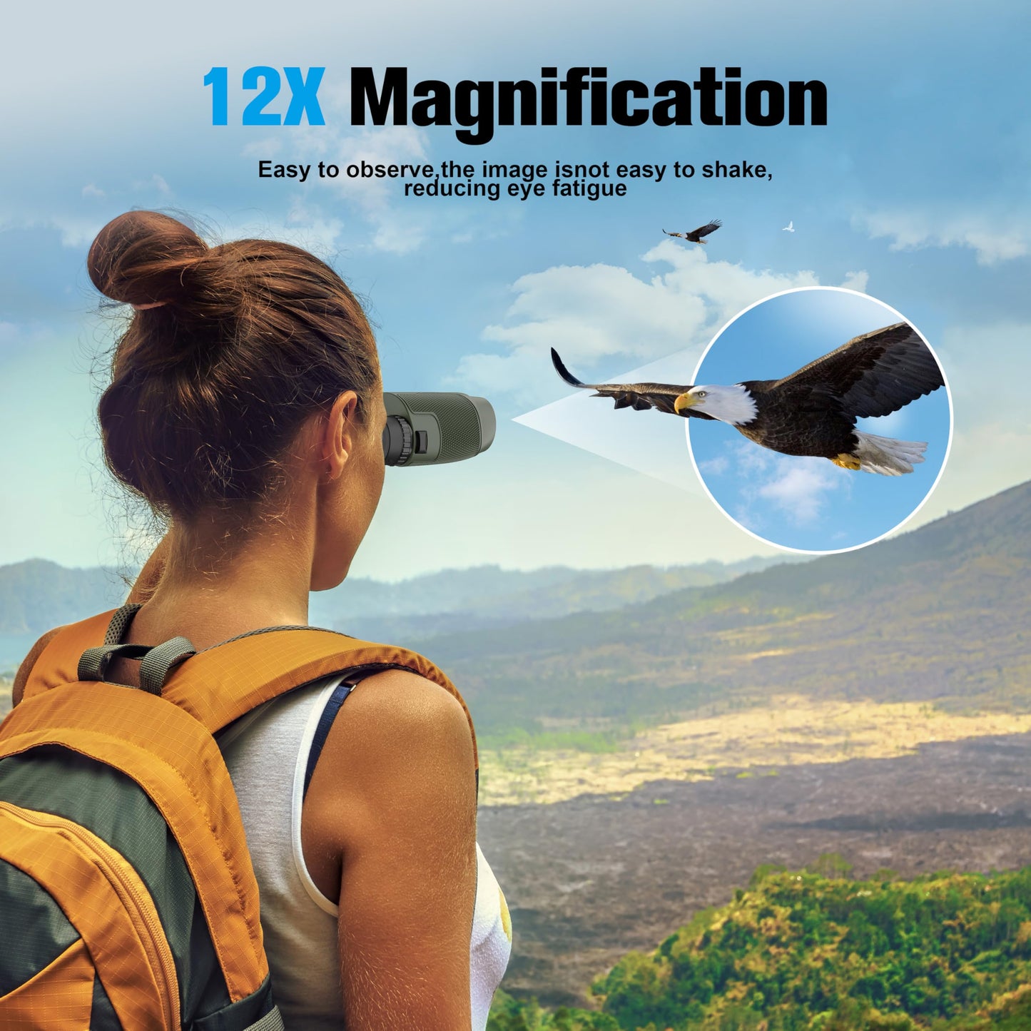 Binoculars 12x25 for Adults and Kids Night Vision Binoculars Compact Binocular Large Eyepiece Waterproof Binocular Easy Focus Wide Field of View for Bird Watching,Hiking,Hunting,Concert
