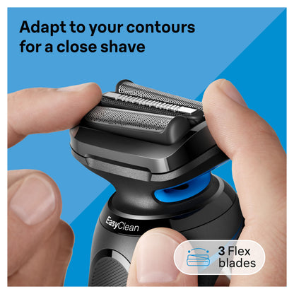 Braun Electric Shaver for Men, Series 5 5150cs, Wet & Dry Razor, Turbo Shaving Mode, Foil Shaver, with Beard Trimmer, Body Groomer and Charging Stand, Blue, Holiday Gifts for Men