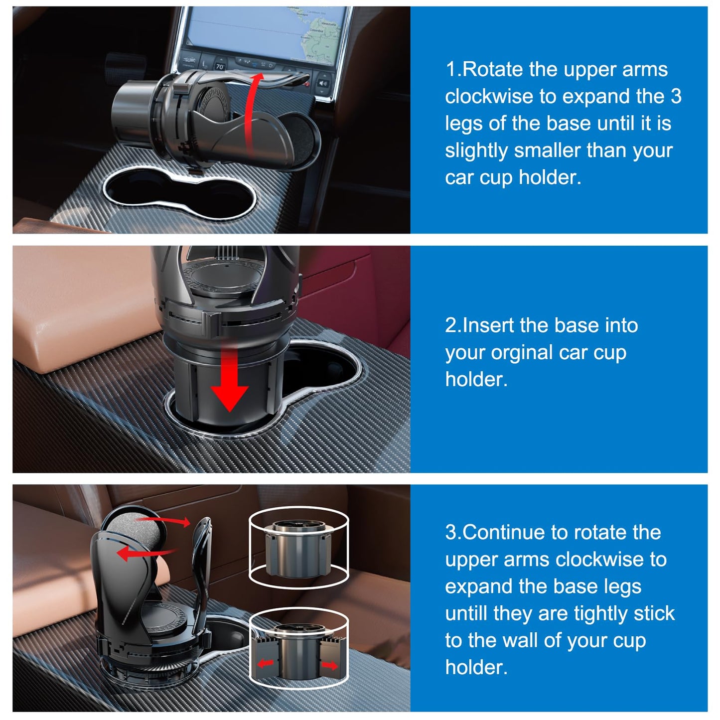 Car Cup Holder Expander, Cup Holder Extender Adapter with Expandable Arm and Adjustable Base, Compatible with Yeti Ramblers 14-64oz, Hydro Flasks 18-64oz Most Coffee Mugs Bottles & Cups