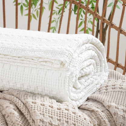 David's Home 100% Cotton Waffle Weave Throw Bed Blanket Queen Size, Lightweight Breathable Soft Spring Blanket for Bed, Gift for Women, Aesthetics Home Decor for Couch Sofa Bedding，White，90" * 90"
