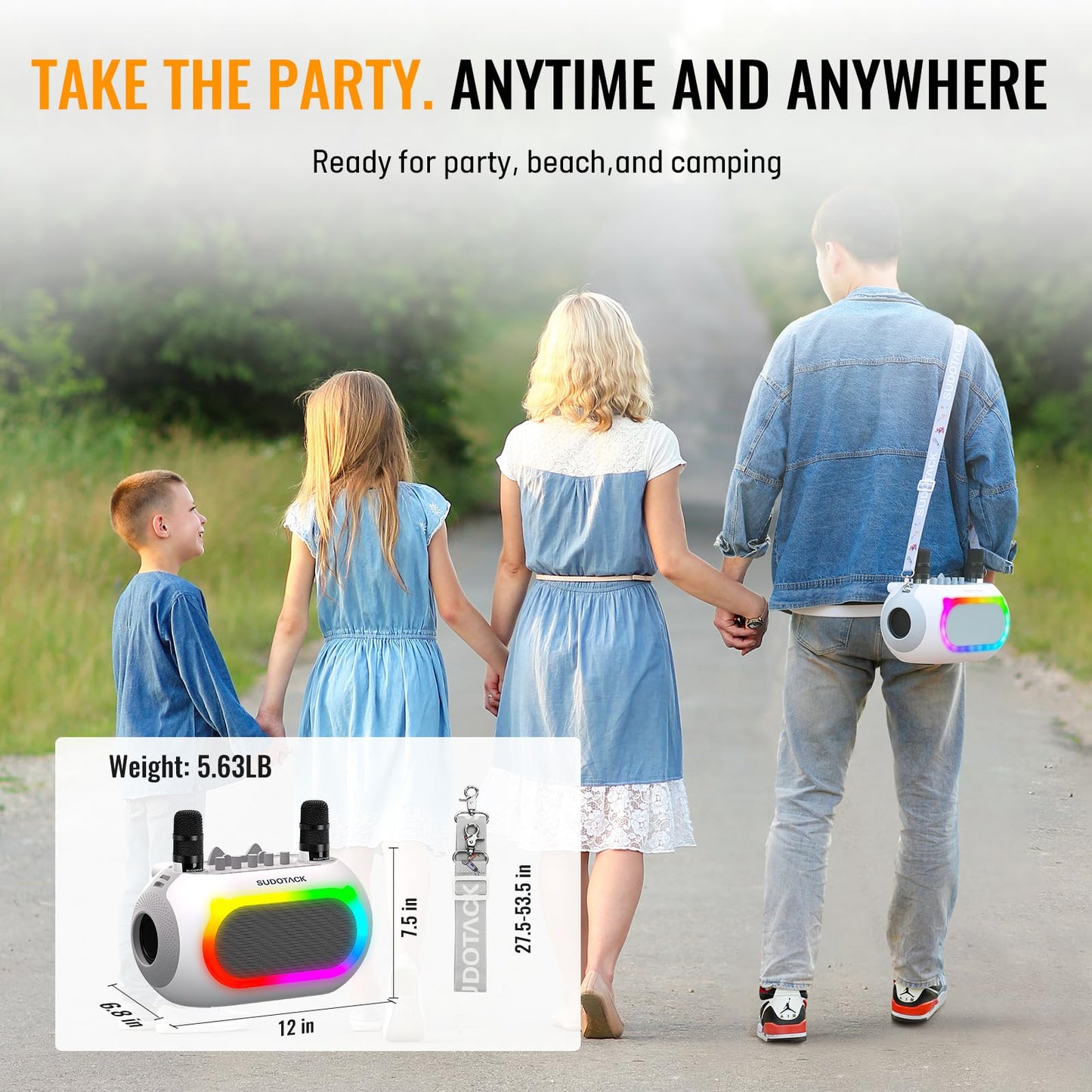 SUDOTACK Karaoke Machine for Adults Kids with 2 Wireless Microphones, Bluetooth PA Speaker System with Echo/Bass/Treble Adjustment for Home Party, Outdoor, Church, Picnic, Birthday Gifts (White)