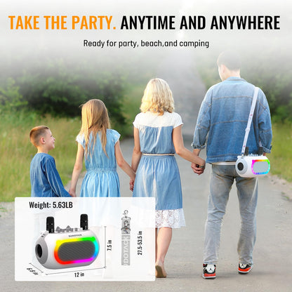 SUDOTACK Karaoke Machine for Adults Kids with 2 Wireless Microphones, Bluetooth PA Speaker System with Echo/Bass/Treble Adjustment for Home Party, Outdoor, Church, Picnic, Birthday Gifts (White)