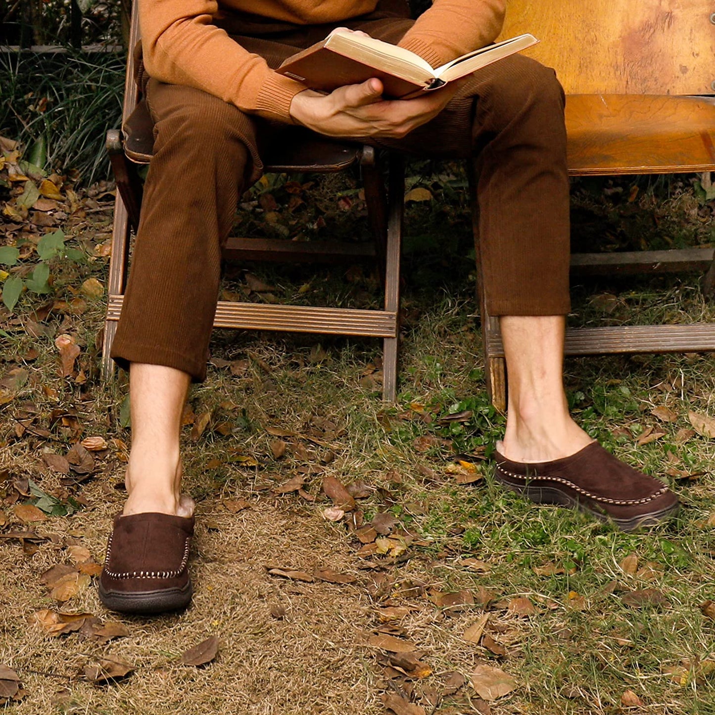 Zigzagger Men's Slip On Moccasin Slippers, Indoor/Outdoor Warm Fuzzy Comfy House Shoes, Fluffy Wide Loafer Slippers,Coffee, 10.5 D(M) US