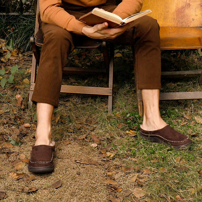 Zigzagger Men's Slip On Moccasin Slippers, Indoor/Outdoor Warm Fuzzy Comfy House Shoes, Fluffy Wide Loafer Slippers,Coffee, 10.5 D(M) US