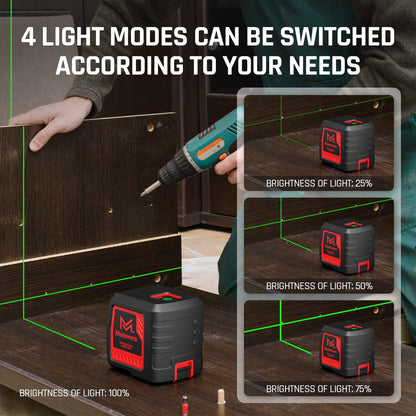 Laser Level, 100 feet Self Leveling Laser Level, Green Cross Line Self leveling, 4 Brightness Adjustment, Manual Self leveling and Pulse Mode, IP54 Waterproof Battery Carrying Bag Included