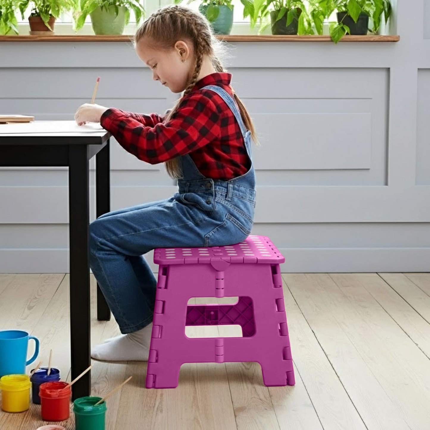 Utopia Home Folding Step Stool with Handle – 9 Inch Anti Slip Collapsible Stool – Holds Up to 300 lbs – Sturdy Plastic Step Stool Foldable for Kitchen, Bathroom and Home Use (1-Pack, Purple)