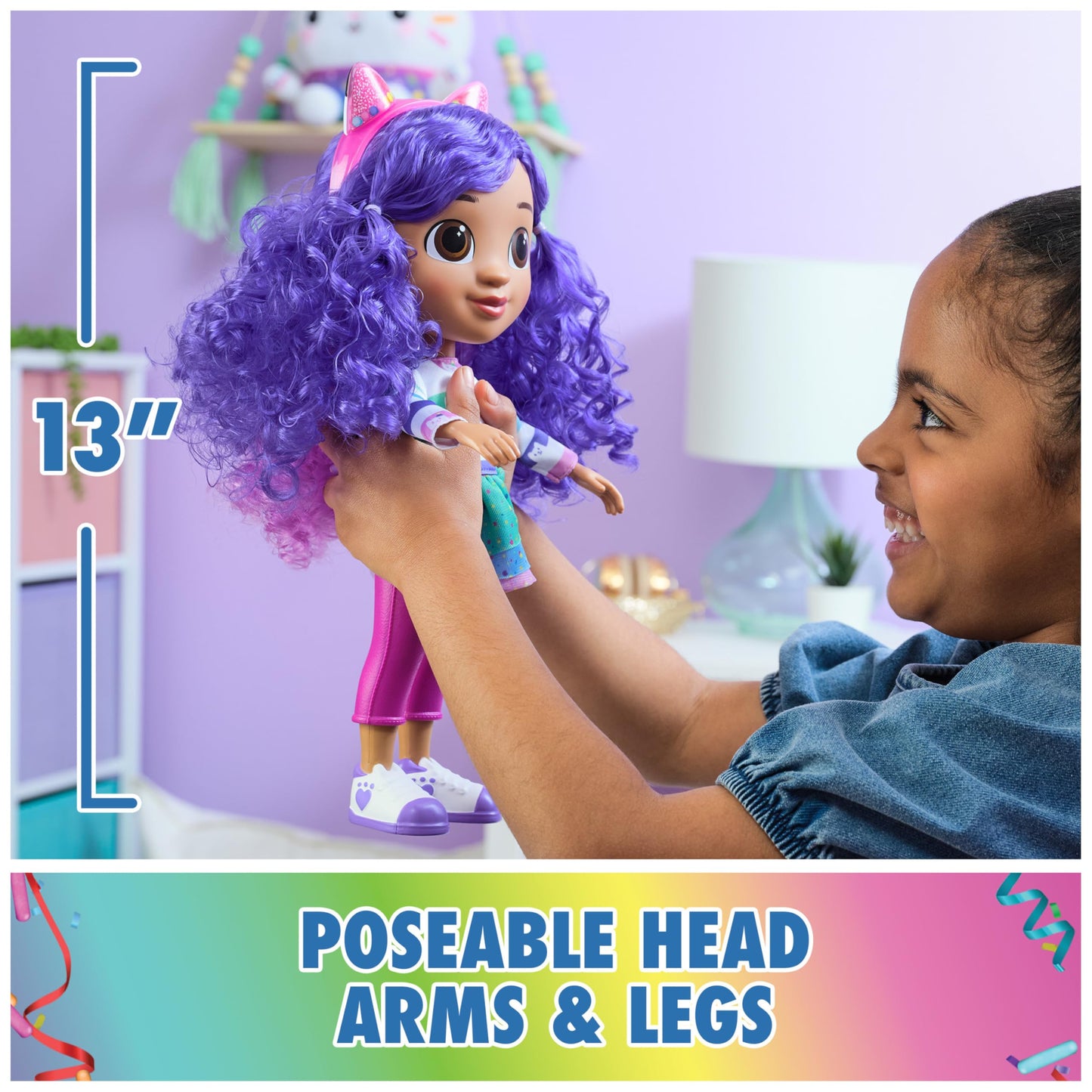 Gabby's Dollhouse DreamWorks, Sing & Celebrate Gabby Girl Doll, 13-Inches Tall with Sound Effects & Reversible Cat Ears, Kids Toys for Girls & Boys Ages 3+