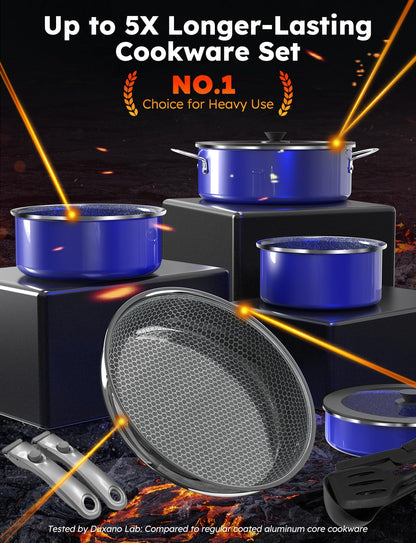 Pro DUXANO 12PC Hybrid 3-Ply Stainless Steel Skillet&Nonstick Pots and Pans Set, High Heat Sear&Fry, 2-Layer Ceramic Induction Cookware, 9H Scratch-Resistant&Anti-Warp,PFAS Free,All Cooktop/Dishwasher