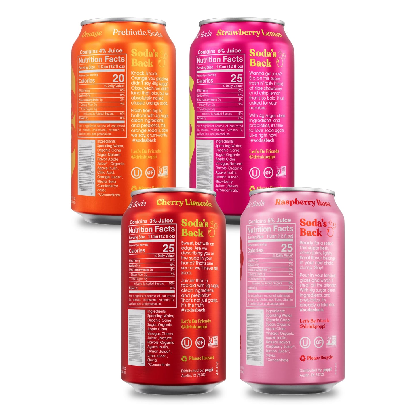 Poppi Sparkling Prebiotic Soda Beverage with Apple Cider Vinegar, Seltzer Water and Fruit Juice, Short List Variety Pack, 12 oz, Pack of 12, Packaging May Vary