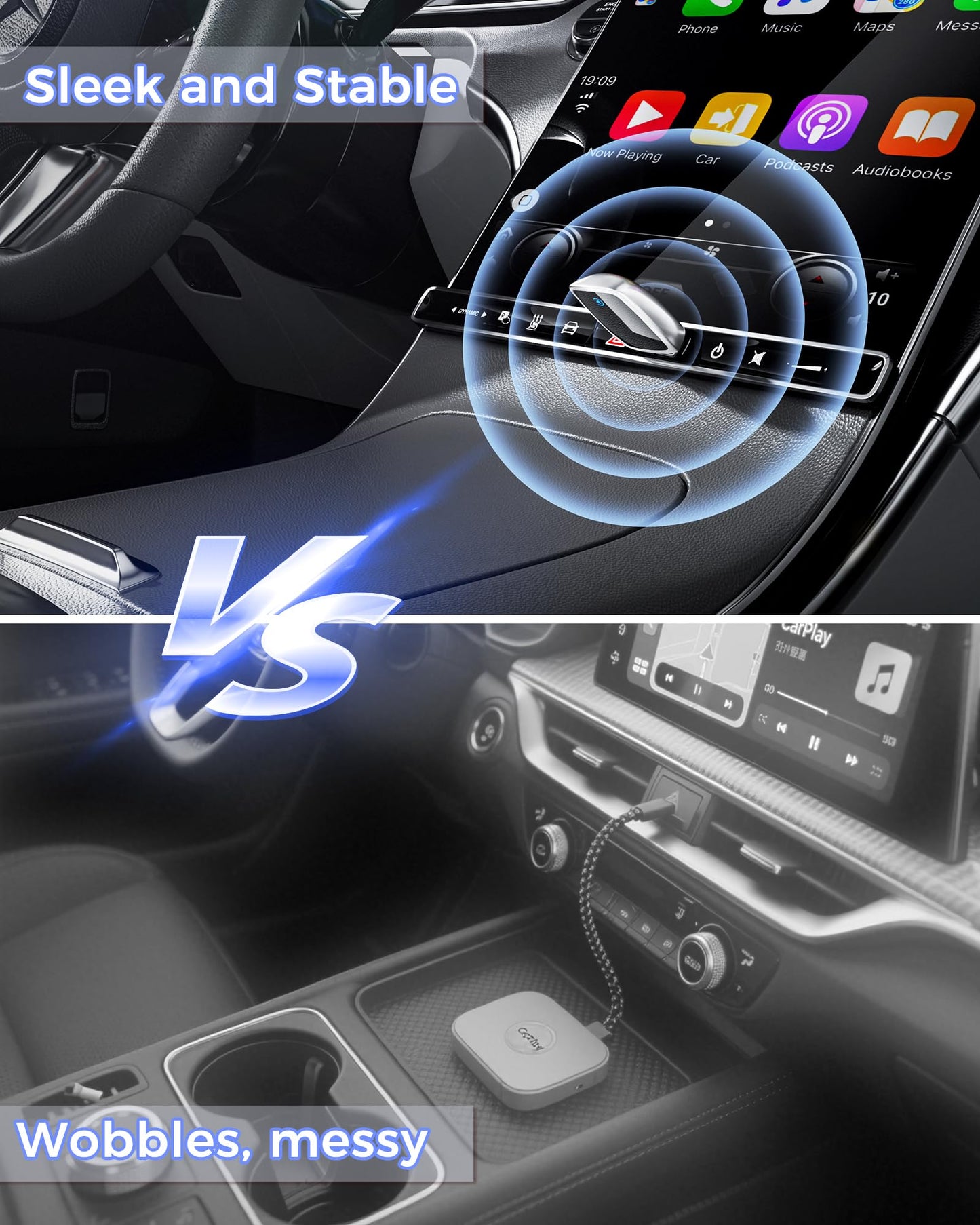 Wireless CarPlay Adapter for Apple iPhone, Converts Wired Connections to Wireless CarPlay, Zero delay, Plug-and-Play, Compatible with Apple iPhone iOS 10+ Systems and Various Vehicles（Silver）