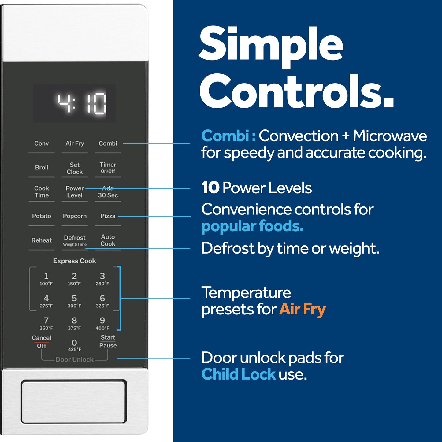 GE GCST10A1WSS 1.0 Cu Ft Convection Microwave Oven, 1050W Countertop Air Fry Microwave with Broil & Crisper Pan, Compact Stainless Steel Design