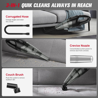 BSRCO Handheld Vacuum Cordless Rechargeable, Car Vacuum Cleaner with LED, USB Charge, 1.65LBs Hand Vacuum Cordless, for Car/Home/Pet