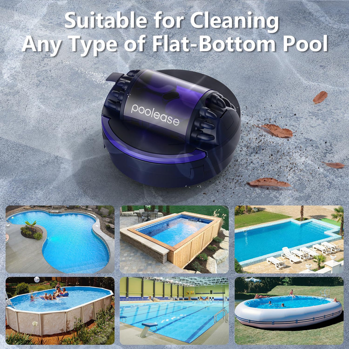 Poolease X1 Robotic Pool Vacuum for Above Ground Pool, Automatic Cordless Pool Cleaner with 45W Dual-Motor, Ideal for Above-Ground Flat Pool, 2L Debris Capacity (Dark Blue and Purple)