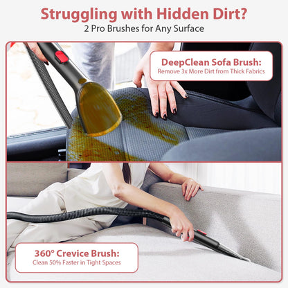 Carpet Cleaner, MUJERBAY 15Kpa Portable Spot and Stain Cleaner, Easy Move with Handle, 1.5-inch Deep Cleaning Machine for Couch, Stairs, Car. Red