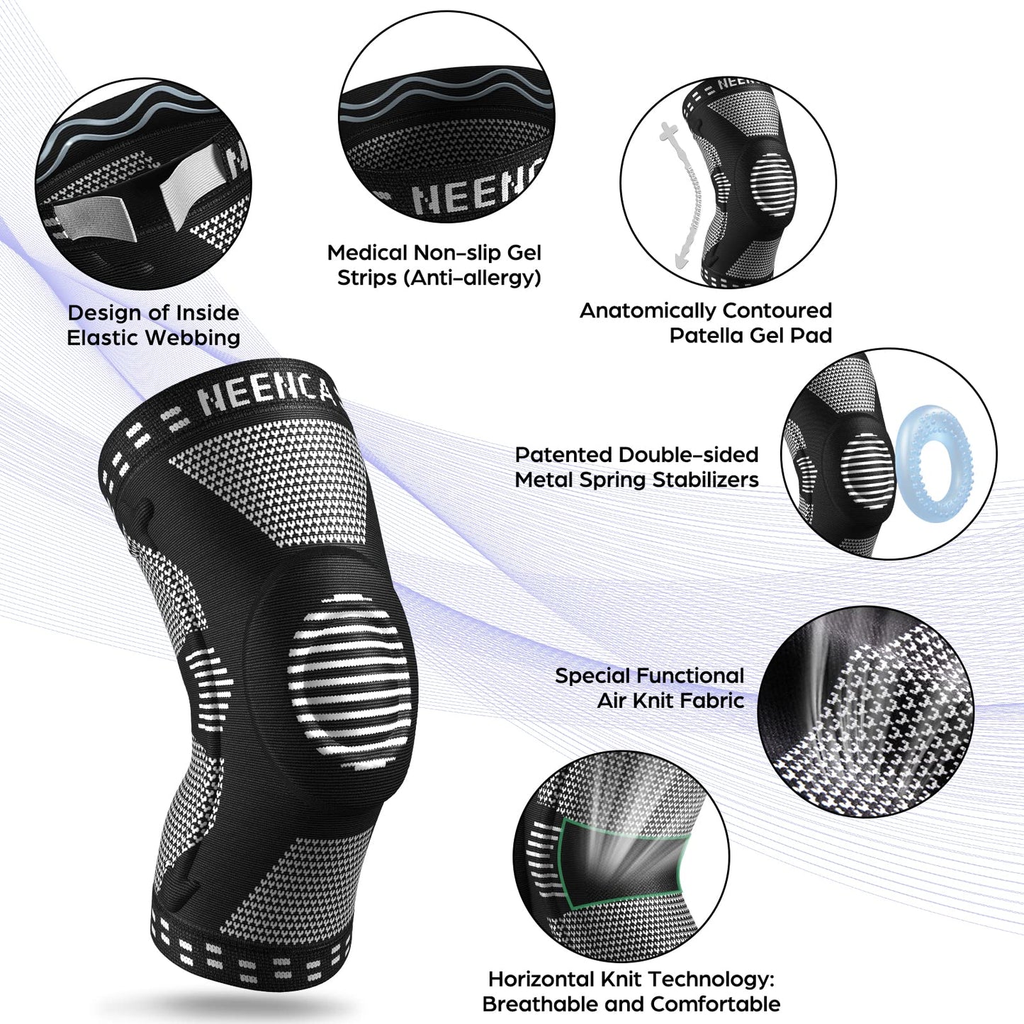 NEENCA Professional Knee Brace for Pain Relief, Medical Knee Support with Patella Pad & Side Stabilizers, Compression Knee Sleeve for Meniscus Tear, ACL, Joint Pain, Runner, Workout - FSA/HSA APPROVED