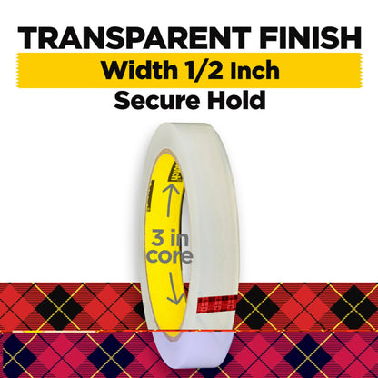 Scotch Transparent Tape, 2 Rolls, 1/2 x 2592 Inches, Classic Glossy-Finish, Boxed (600-2P12-72)