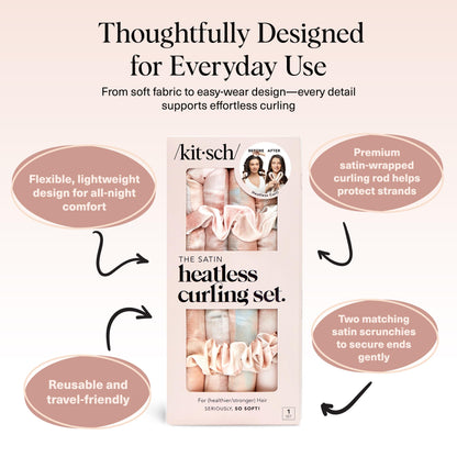 Kitsch Satin Heatless Curling Set – Heatless Curls Overnight with 34" Hair Curler & 2 Satin Scrunchies – Comfortable Hair Curlers to Sleep In for Frizz-Free, No Heat Damage Styling - Sunset Tie Dye