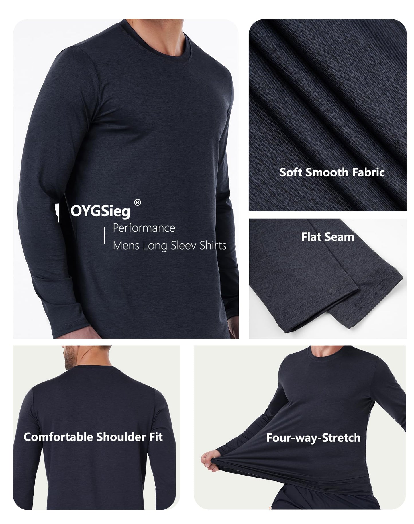 6 Pack Men's Quick Dry Long Sleeve Shirts Moisture Wicking Sun Protection UV UPF SPF Performance T-Shirt for Casual Workout XL