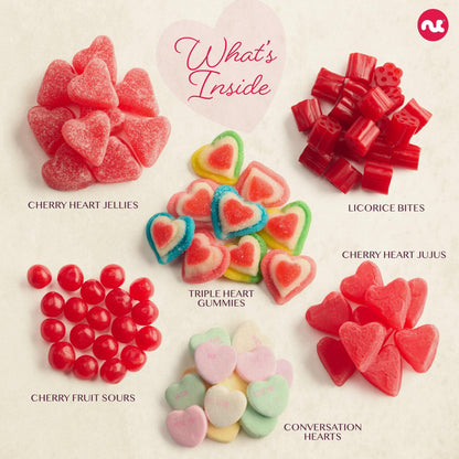 NUT CRAVINGS - Valentines Day Mixed Candy Heart Shaped Gift Basket, Love in A Box (6 Assortments) Romantic Food Arrangement, Healthy Snack Care Package, Food Assortments