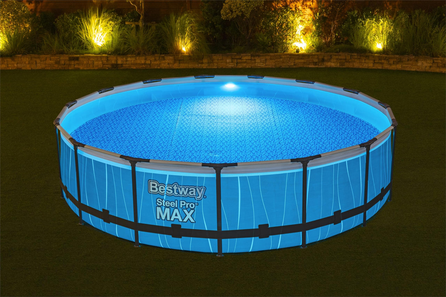 Bestway Steel Pro MAX Above Ground Swimming Pool (15' x 42") | Round Outdoor Backyard Family Pool with Color-Changing Pool Liner | Features 7-Color LED Lights