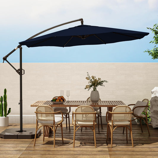 wikiwiki 10ft Patio Umbrellas Offset Outdoor Umbrella Cantilever hanging Umbrellas w/Infinite Tilt, Fade Resistant Waterproof RECYCLED FABRIC Canopy & Cross Base, for Yard, Garden & Deck, Navy Blue