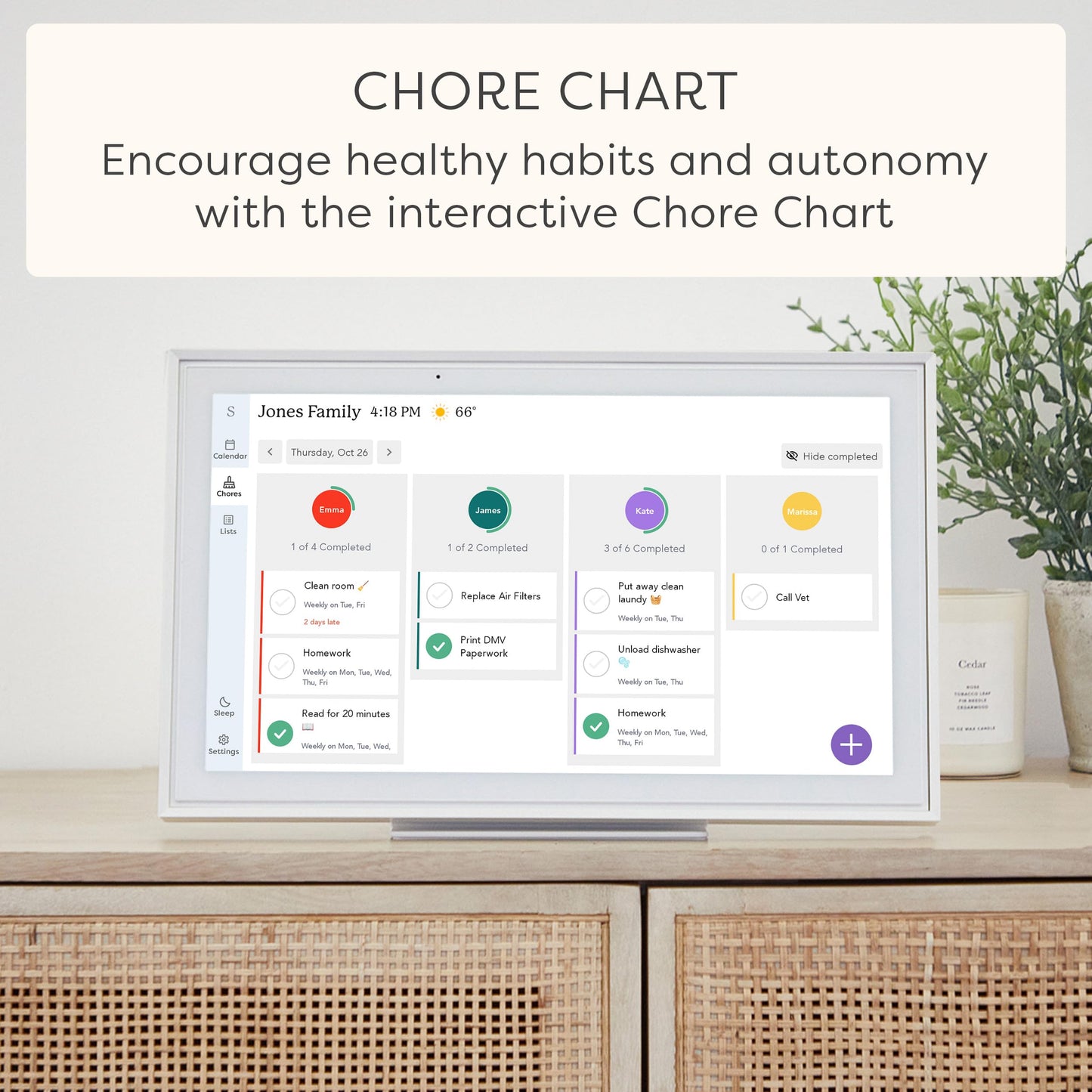 Skylight Calendar: 15 inch Digital Calendar & Chore Chart, Smart Touchscreen Interactive Display for Family Schedules - Wall Mount Included