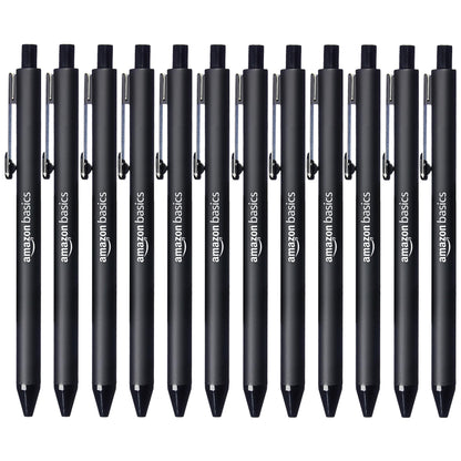 Amazon Basics Black Ballpoint Pens for Smooth Writing, Retractable, 12-Pack