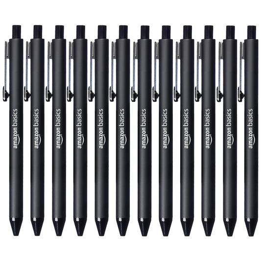 Amazon Basics Black Ballpoint Pens for Smooth Writing, Retractable, 12-Pack