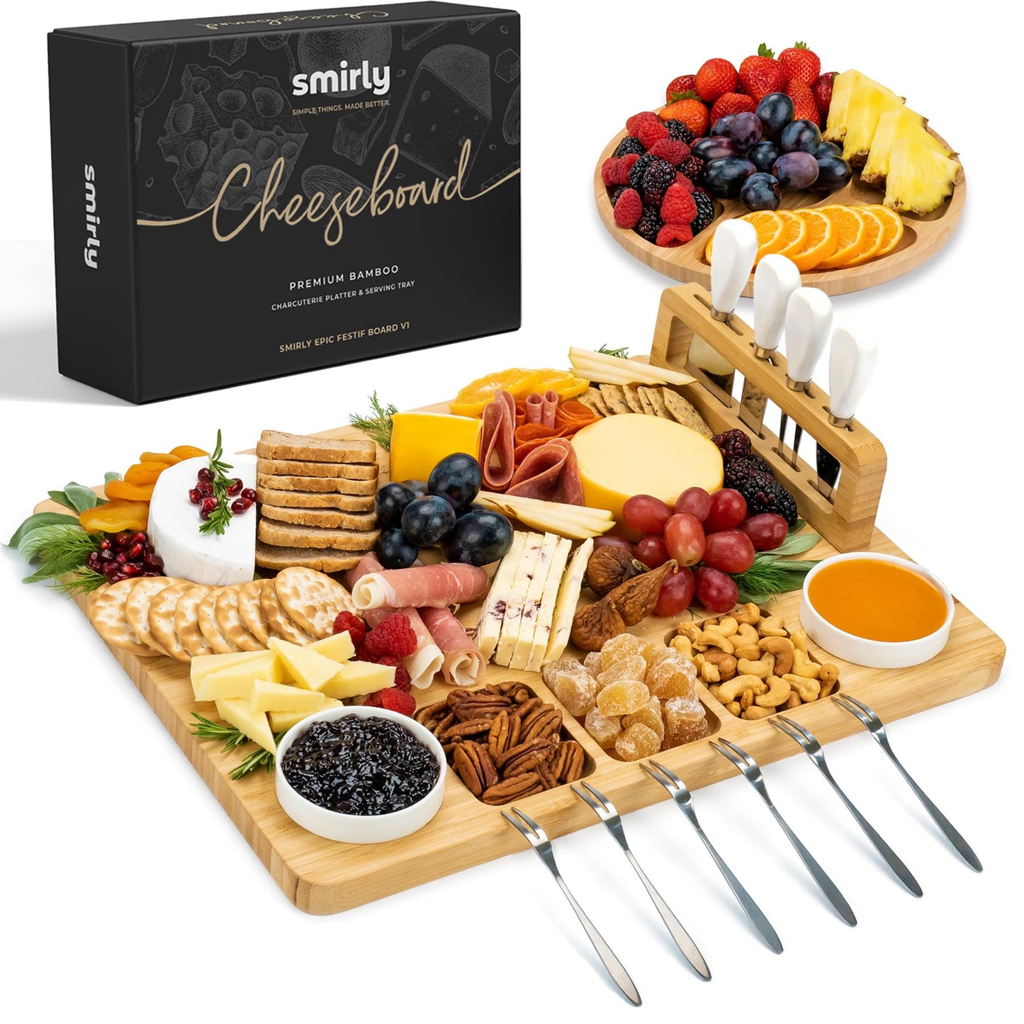 SMIRLY Charcuterie Boards Gift Set: Charcuterie Board Set, Bamboo Cheese Board Set - Unique Mothers Day Gifts for Mom - House Warming Gifts New Home, Wedding Gifts for Couple, Bridal Shower Gift