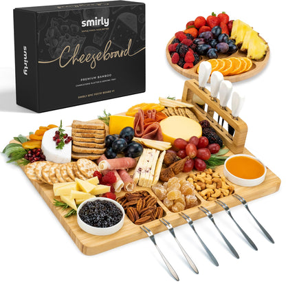 SMIRLY Charcuterie Boards Gift Set: Charcuterie Board Set, Bamboo Cheese Board Set - Unique Mothers Day Gifts for Mom - House Warming Gifts New Home, Wedding Gifts for Couple, Bridal Shower Gift