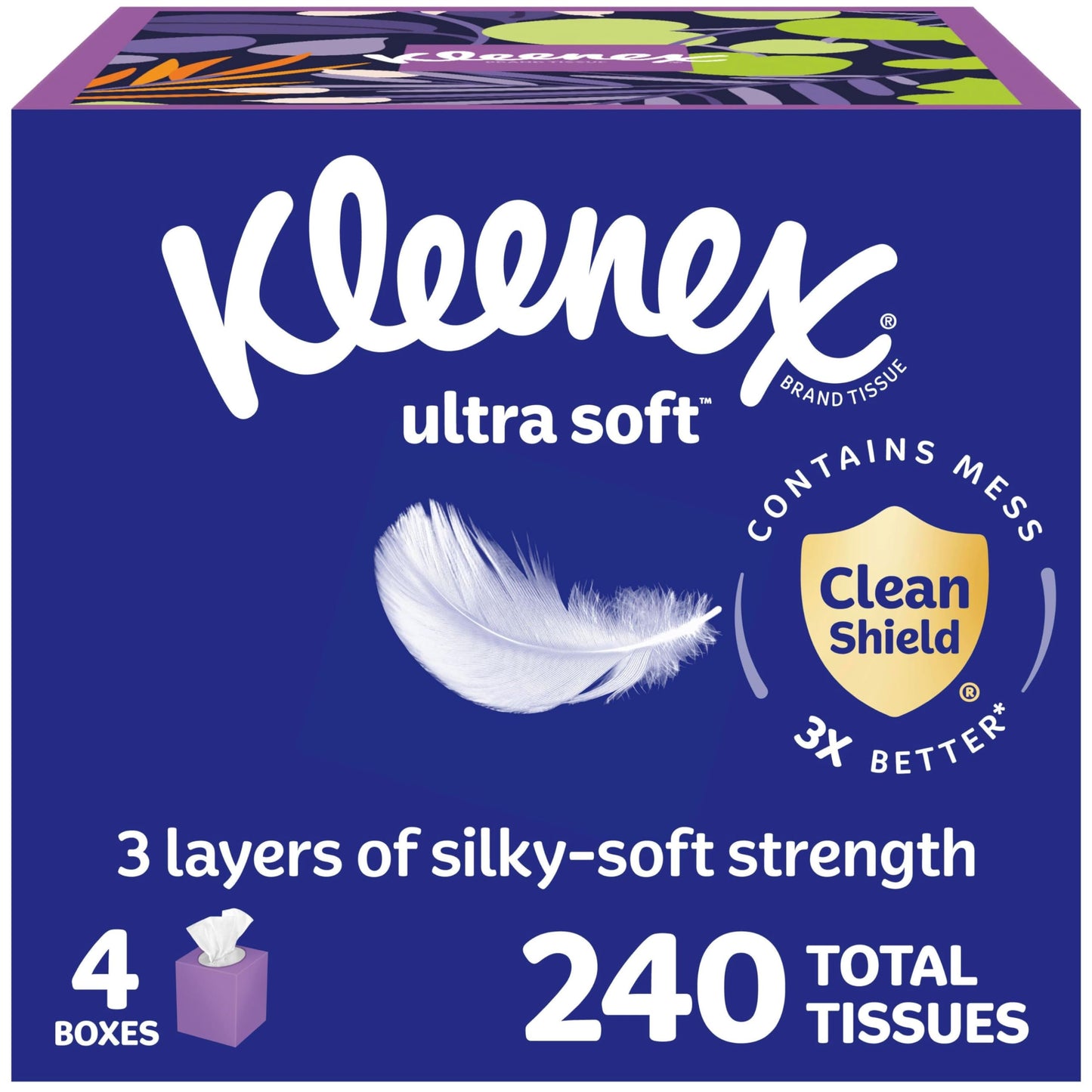 Kleenex Ultra Soft Facial Tissues, 4 Cube Boxes, 60 Tissues per Box, 3-Ply (240 Total), Packaging May Vary