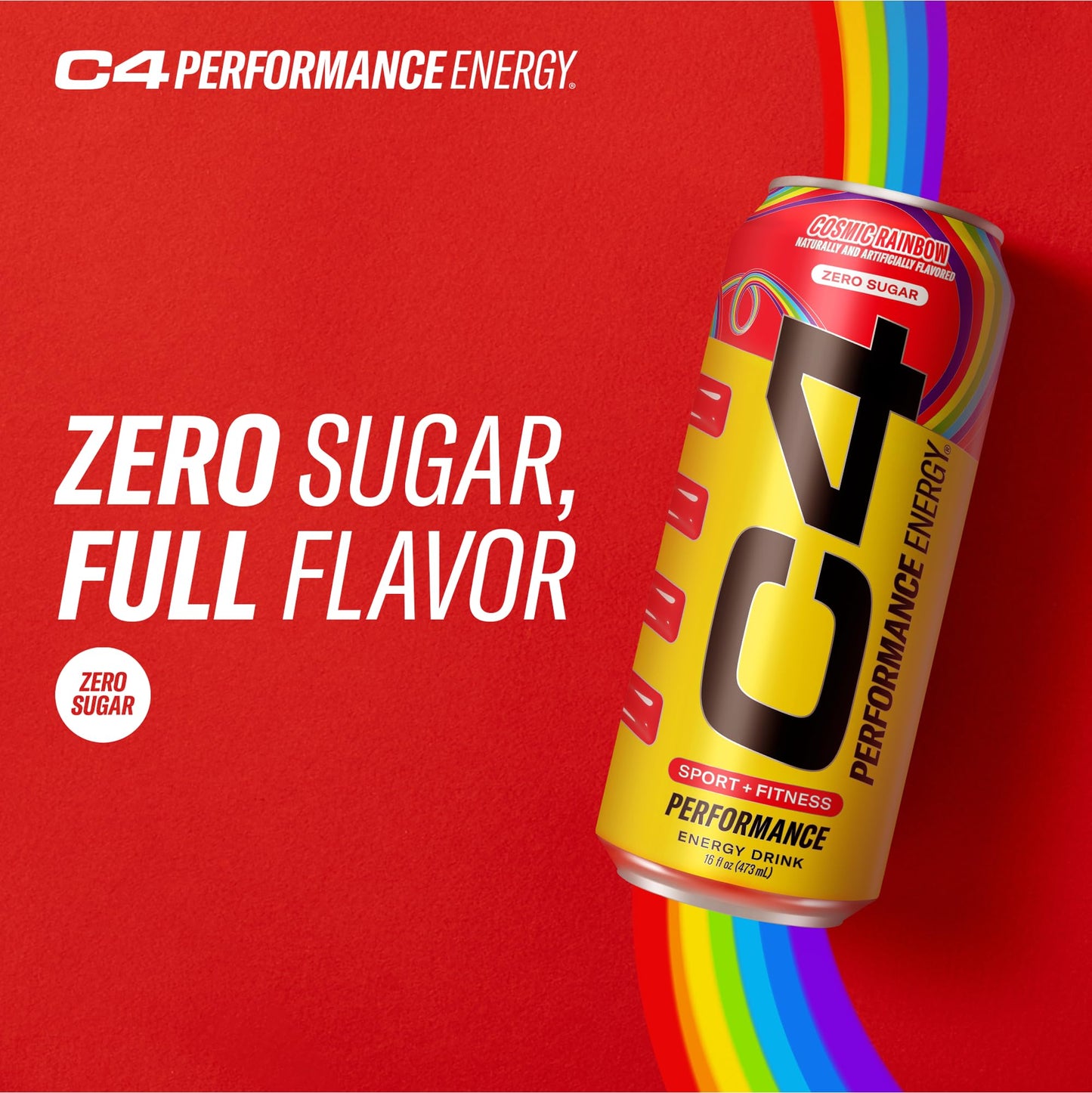 Cellucor C4 Performance Energy Drink | Cosmic Rainbow | Zero Sugar Carbonated Preworkout Energy | 200mg Caffeine with Beta Alanine | 16 Fl Oz (12 Pack), Packaging May Vary