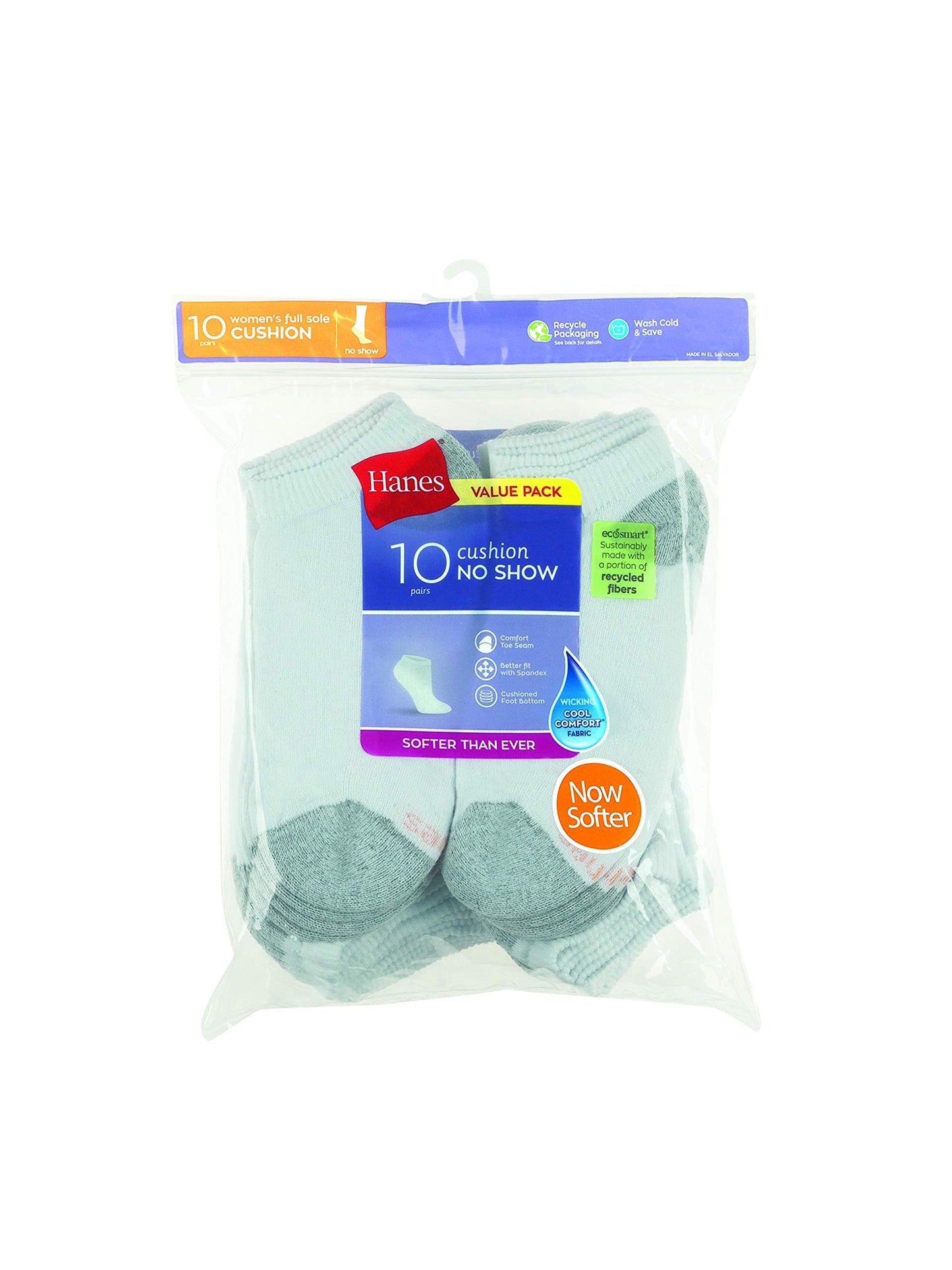 Hanes Womens Value Pack, No Show Soft Moisture-wicking Socks, Available In 10 And 14-packs, White - 10 Pack, 8-12 US