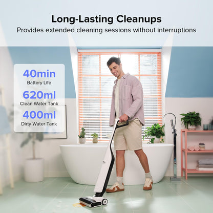 Roborock Flexi Lite Wet Dry Vacuum Cleaner Cordless, Lightweight Vacuum Mop with 17000 Pa Suction, 180° FlatReach Design, Self-Cleaning and Hot Air Dry Floor Cleaner for Mopping Hard Floors