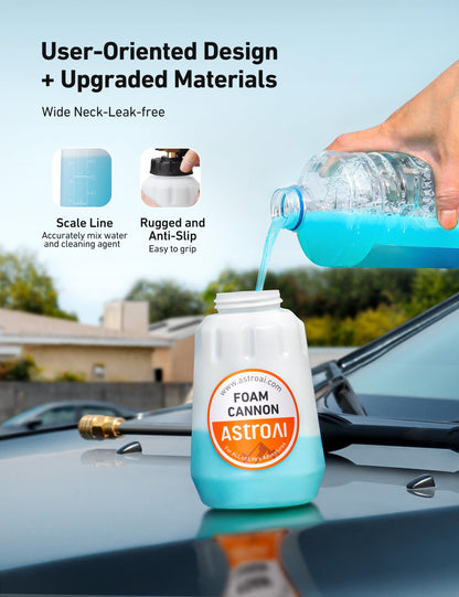 AstroAI Big Mouth Foam Cannon with 5 Pressure Washer Nozzle Tips,1/4 Inch Quick Connector,1 Liter Bottle