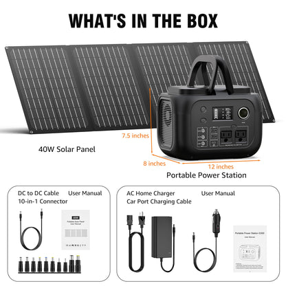 Solar Powered Generator 300W Peak/70400mAh, 260Wh Portable Power Station with Panels 40W Included, Solar Generator with AC Outlet 110V for Home Use, Camping, Outdoor, Power Backup