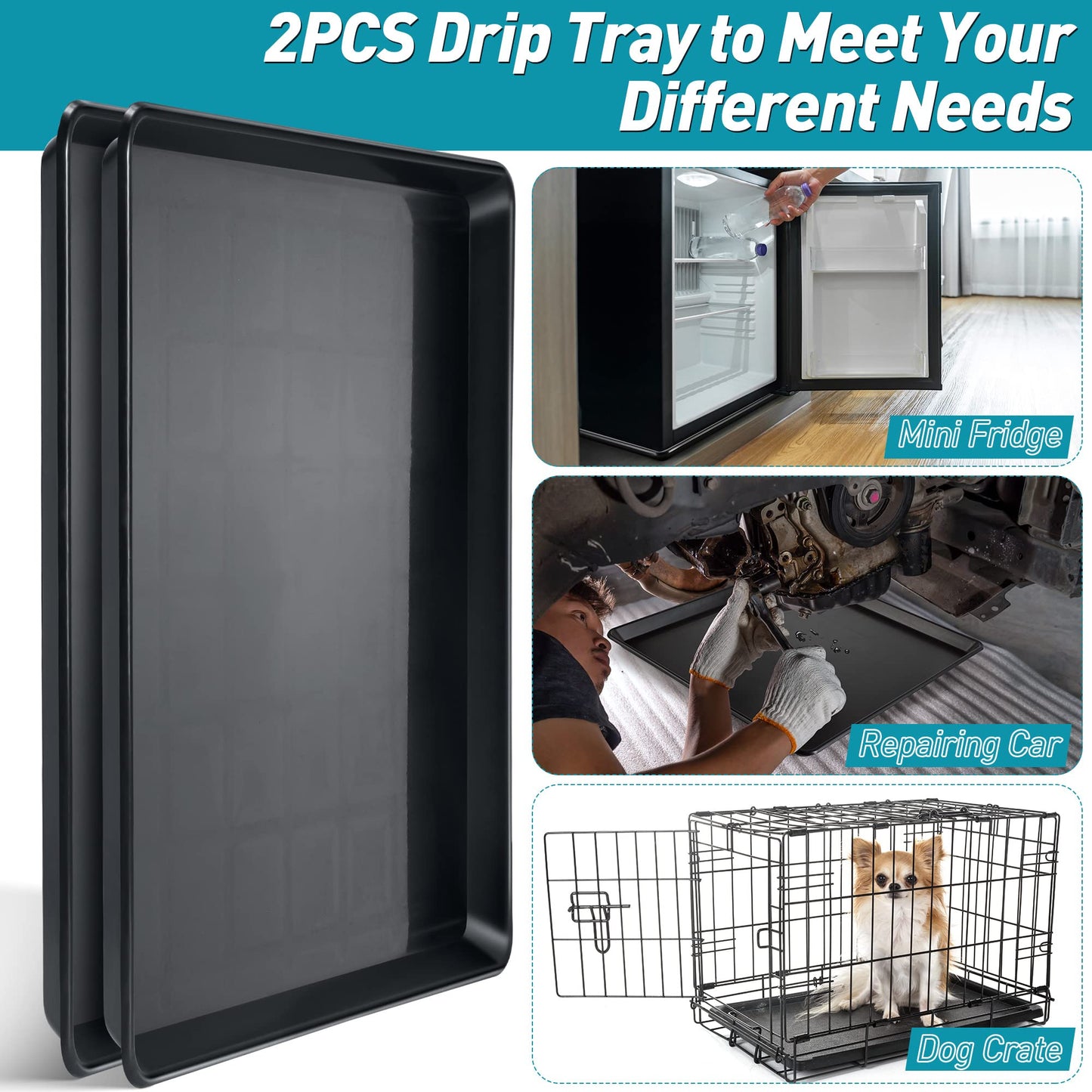 Saillong 2 Pcs Oil Catch Pan, 22'' x 21'' Large Oil Drain Pan, Mini Fridge Drip Tray, Dishwasher Safe