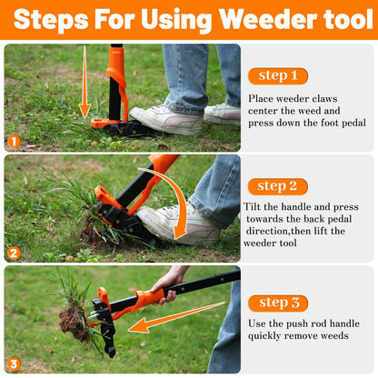 WATFIGBY Weed Puller Tool, Stand Up Weed Puller Heavy Duty, Weeding Tool with 39" Ergonomic Long Handle and 4 Manganese Steel Claws, Easy Eject Mechanism, Weeding Without Bending, Pulling, or Kneeling