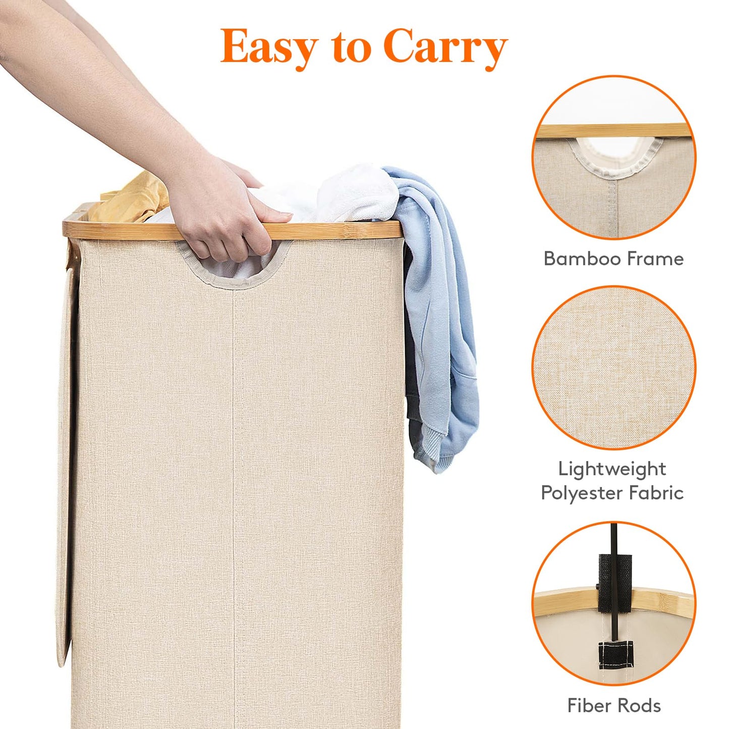 Lifewit 100L Laundry Basket with Lid, Clothes Hampers for Laundry with Bamboo Handles and 1 Removable Bag, Large Foldable Laundry Hamper for Bedroom, Bathroom, Dorm, Laundry Room, Beige