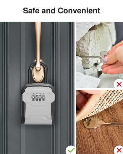 Puroma Lock Box, Key Lock Box Wall Mount & Portable Combination Lockbox with Resettable Code, Security Lockbox for Outside House Keys, Apartment Realtors Spare Keys Storage (1 Pack, Gray)